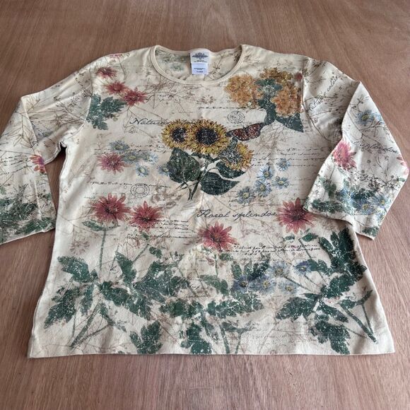 Studio Collection X-Large Floral Nature Graphic Top Long Sleeve 100% Cotton - Picture 1 of 4